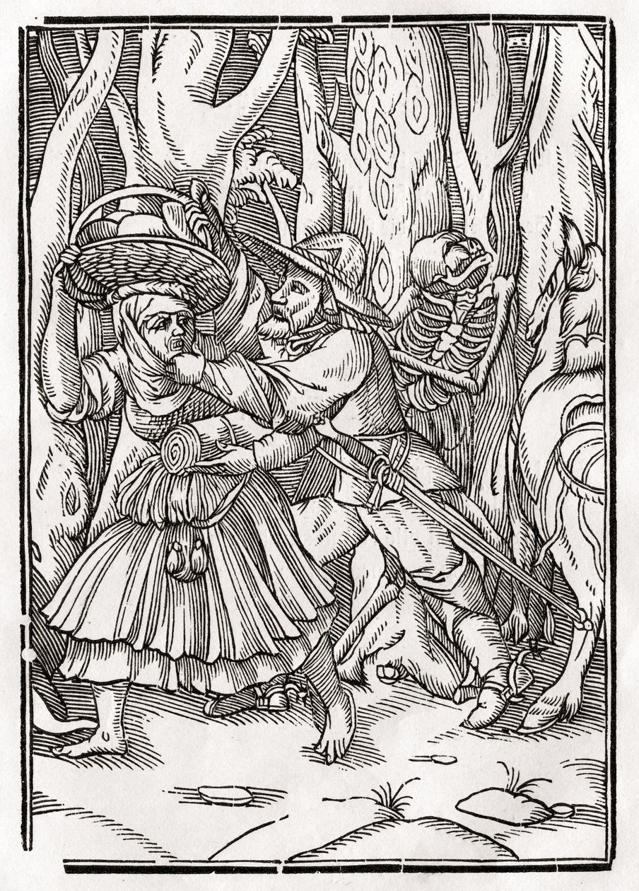 1843年巴塞尔出版的“Der Todten Tanz”中出现了强盗的死亡 作者 小汉斯·霍尔拜因