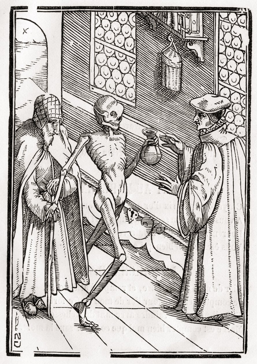 乔治·沙芬伯格（Georg Scharffenberg）刻画的“死亡”（Doctor Scharffenberg）来自于1843年巴塞尔出版的“Der Todten Tanz” 作者 小汉斯·霍尔拜因