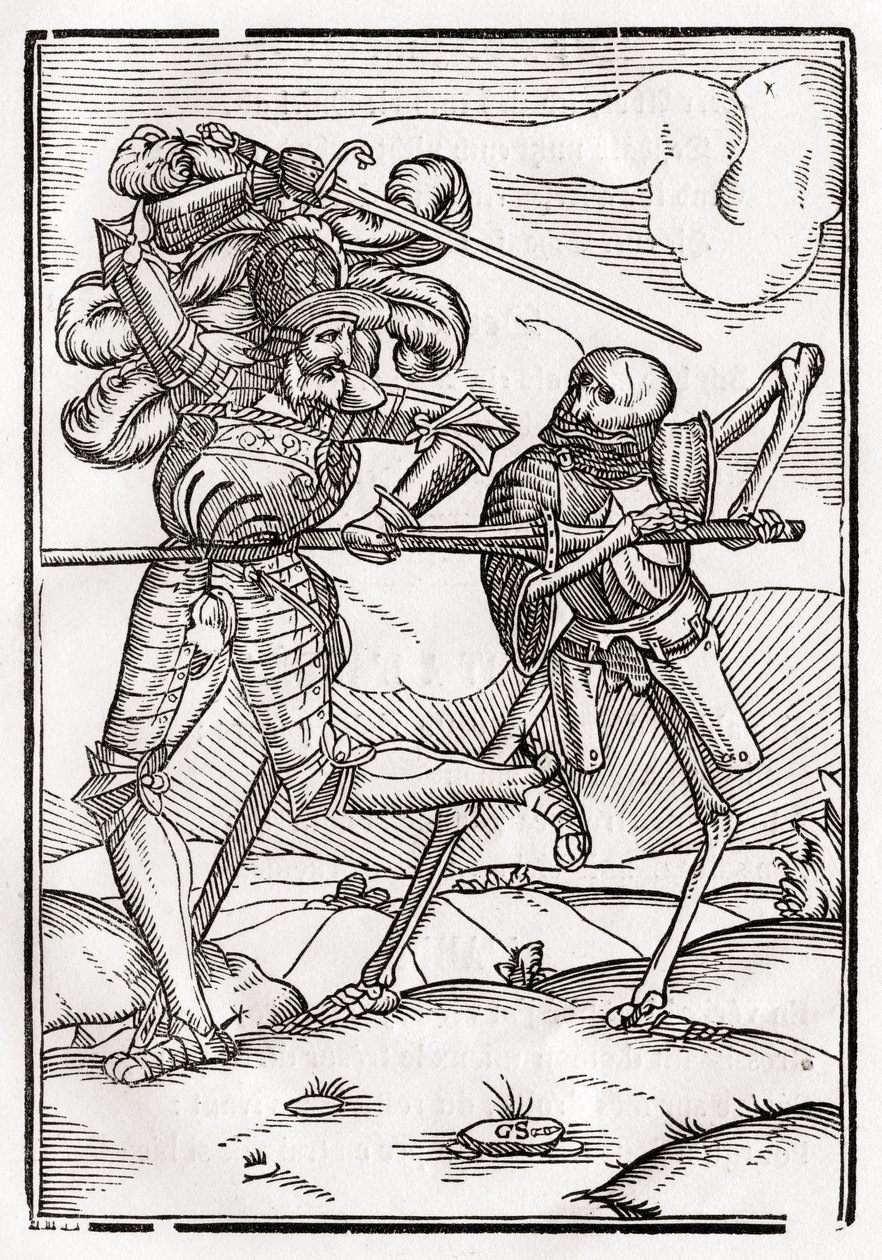 死于1843年巴塞尔出版的“Der Todten Tanz”中的Knight或Count 作者 小汉斯·霍尔拜因