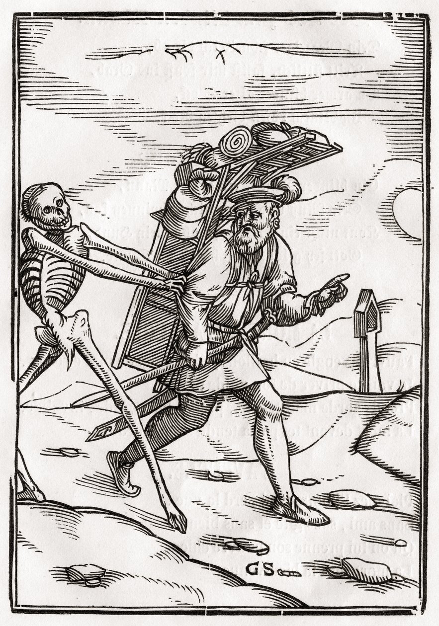 死亡来自Pedled，由Georg Scharffenberg雕刻，来自&39;Der Todten Tanz&39;，1843年出版巴塞尔 作者 小汉斯·霍尔拜因