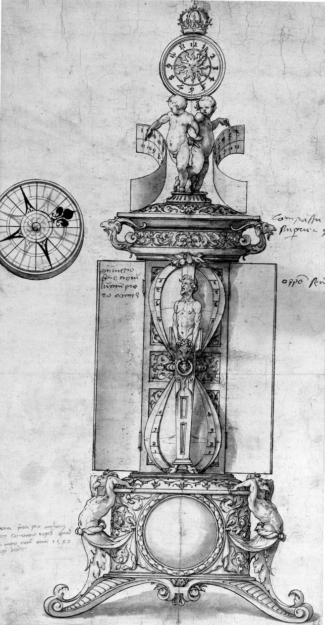 Clocksalt的设计，c.1543（钢笔和水墨和水洗） 作者 小汉斯·霍尔拜因