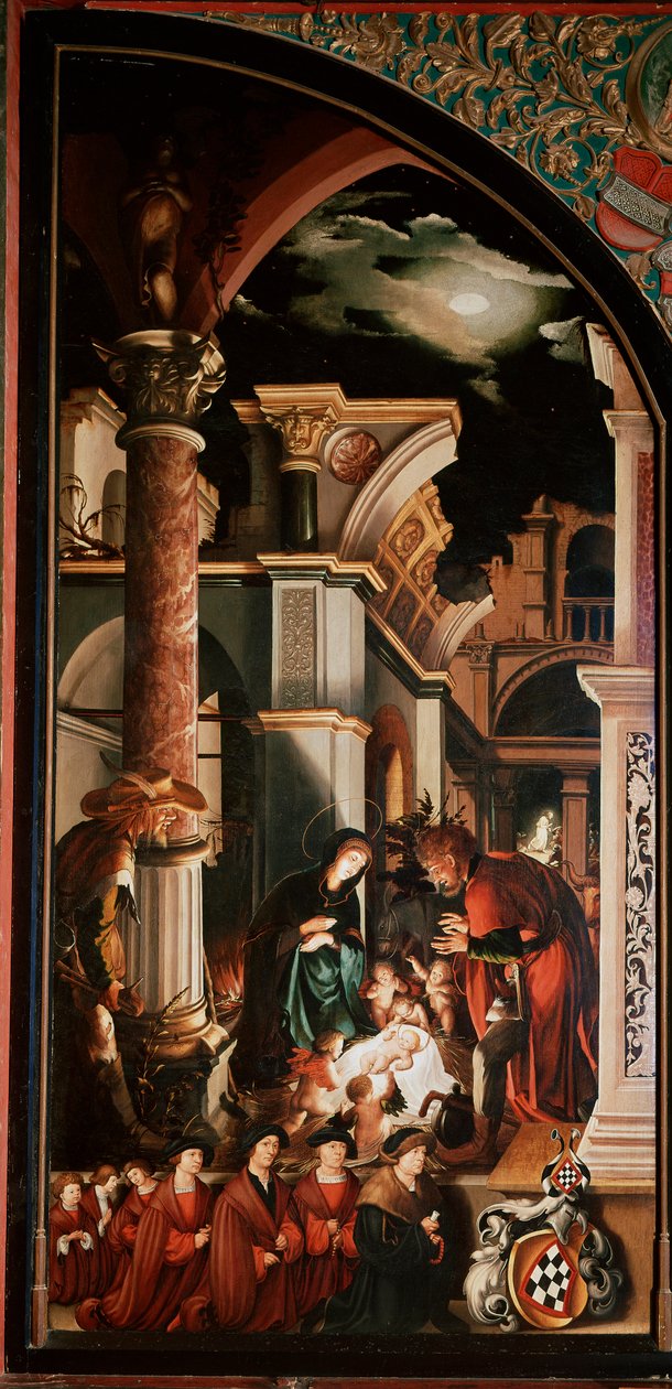 祭坛画 奥伯里德：“牧羊人的崇拜”” 年轻的汉斯·霍尔拜因 (1497/8-1543) 1521-1522 年在木头上的 Detrempe。 231x109 厘米瑞士弗里堡大教堂 作者 小汉斯·霍尔拜因