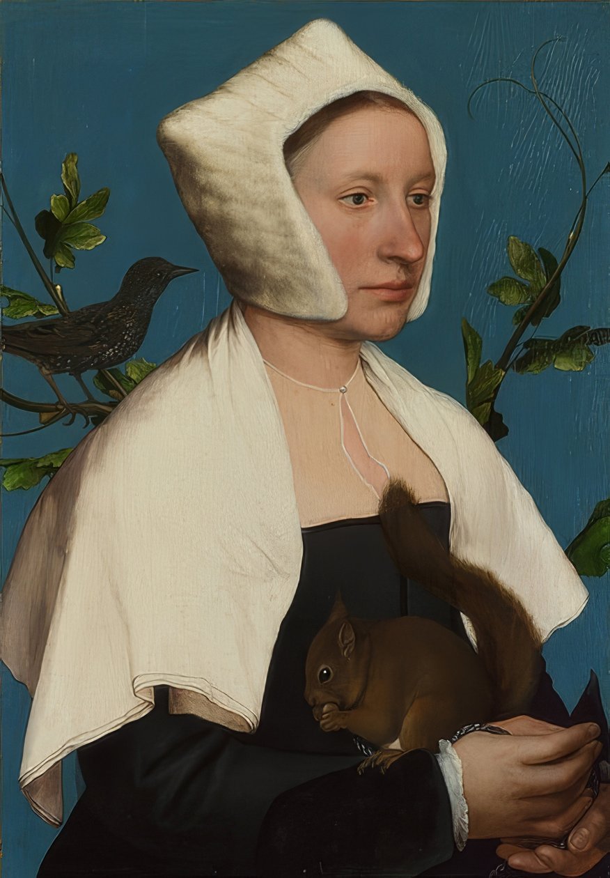 有松鼠和星星的女士（Anne Lovell？）。约于1526-28年 作者 小汉斯·霍尔拜因