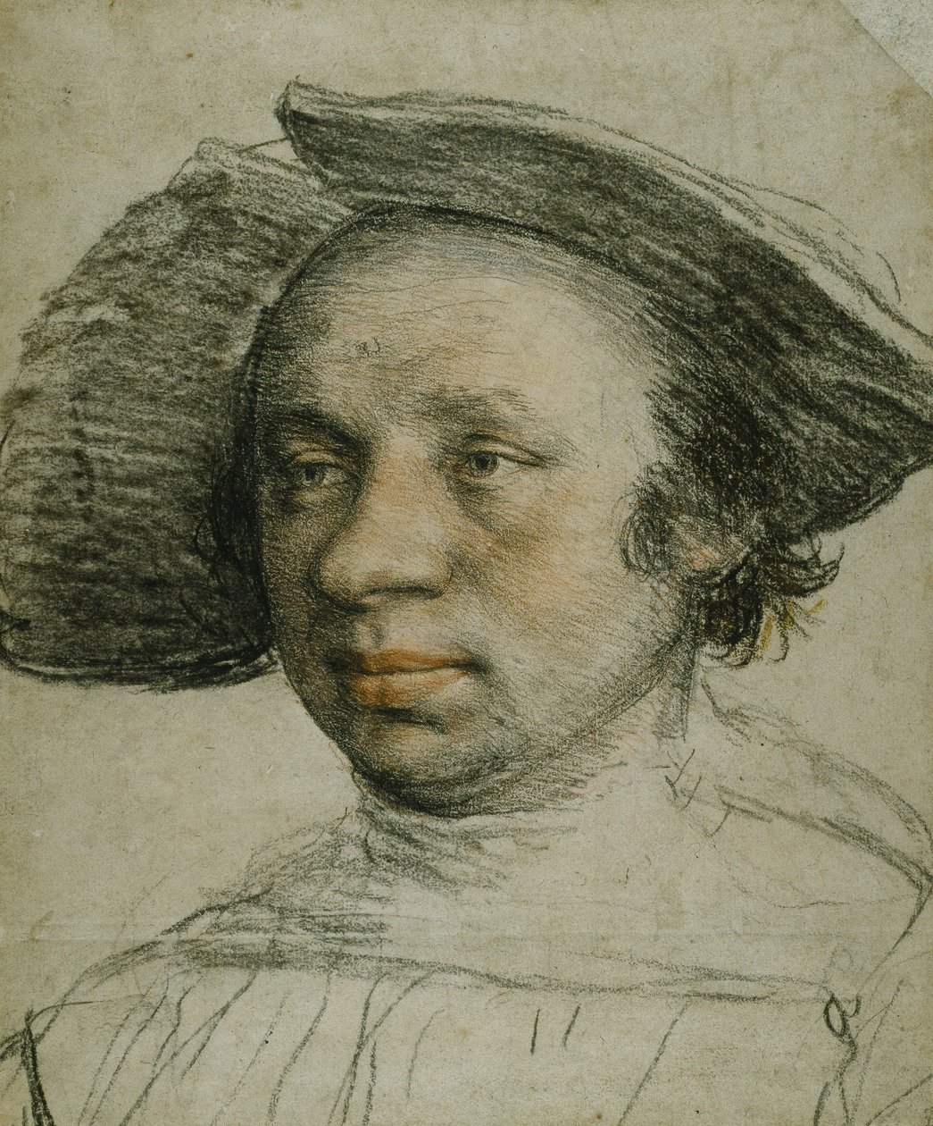 戴宽边帽的青年画像，约1524-26（纸上粉笔画 作者 小汉斯·霍尔拜因