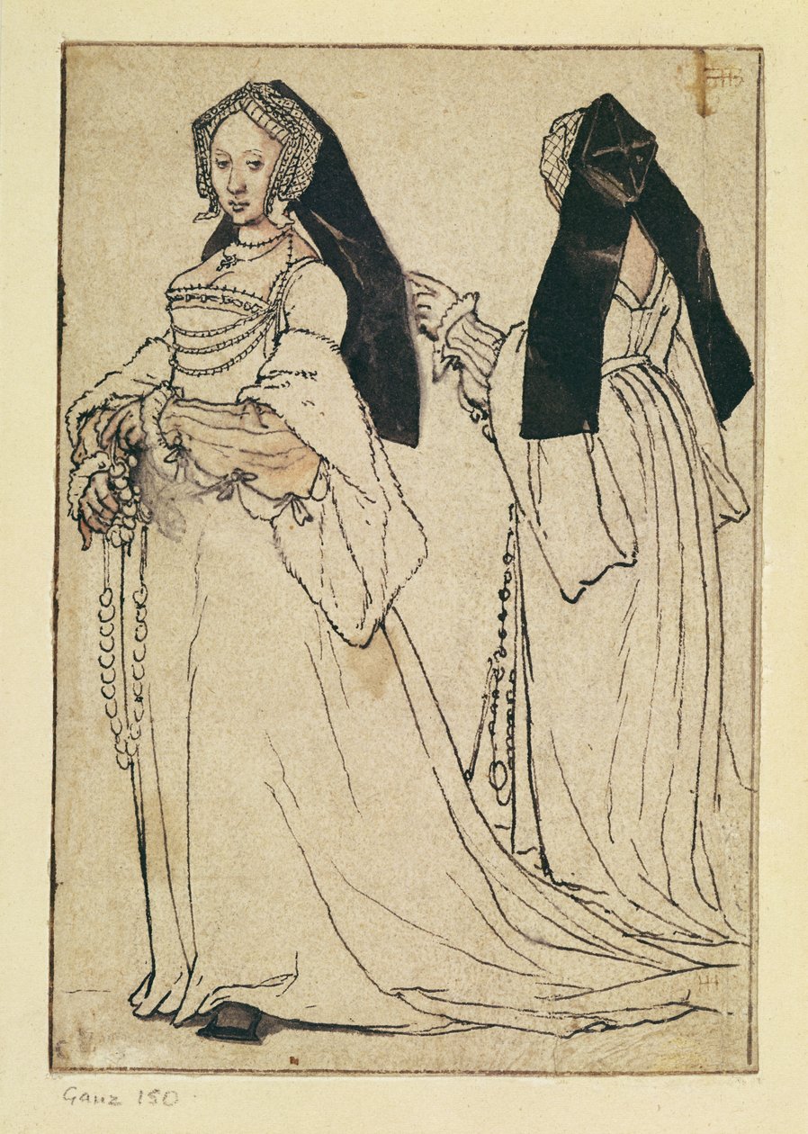 两名戴着英国头巾的女人的观点，c.1528-30 作者 小汉斯·霍尔拜因