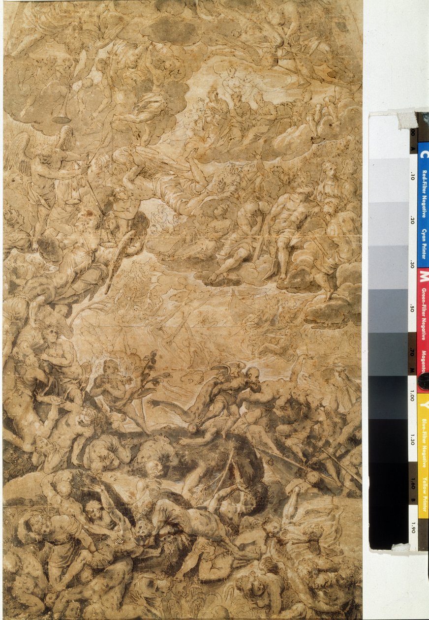 最后的审判汉斯-罗滕汉默（Hans Rottenhammer，1564-1625 年）的腹股沟素描。纸上格栅画，53.7 x 31.6 厘米，约 1590 年，德国艺术，马尼埃主义。莫斯科普希金美术博物馆。 作者 汉斯一世或约翰·罗滕汉默