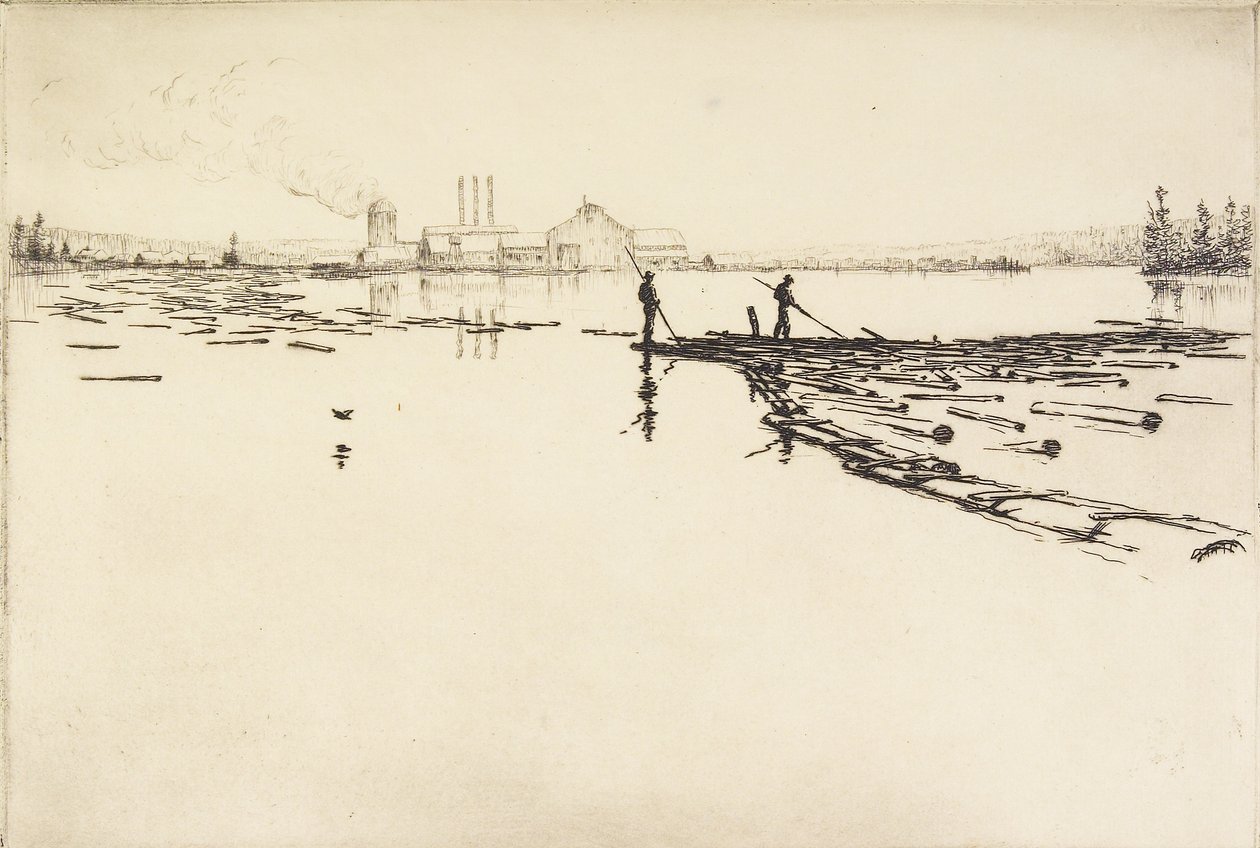 The Log Boom，约1924年（蚀刻） 作者 汉斯·克莱伯