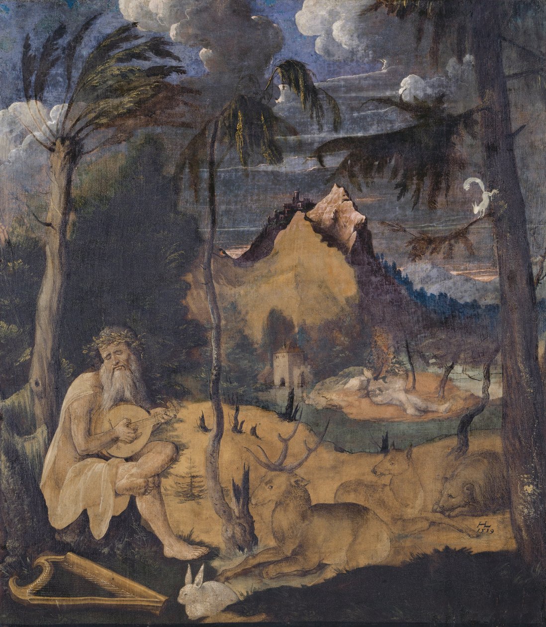 动物中的奥菲斯，1519（画布上的蛋彩画） 作者 汉斯·刘