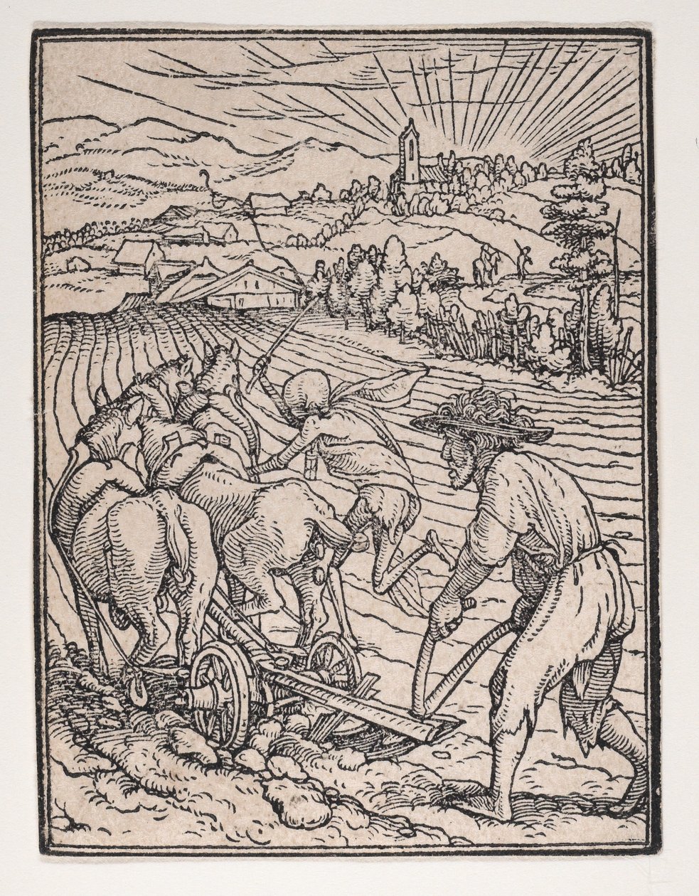 农民或耕夫，来自《死亡之舞》，约1526年，1538年出版。 作者 汉斯·吕策尔伯格
