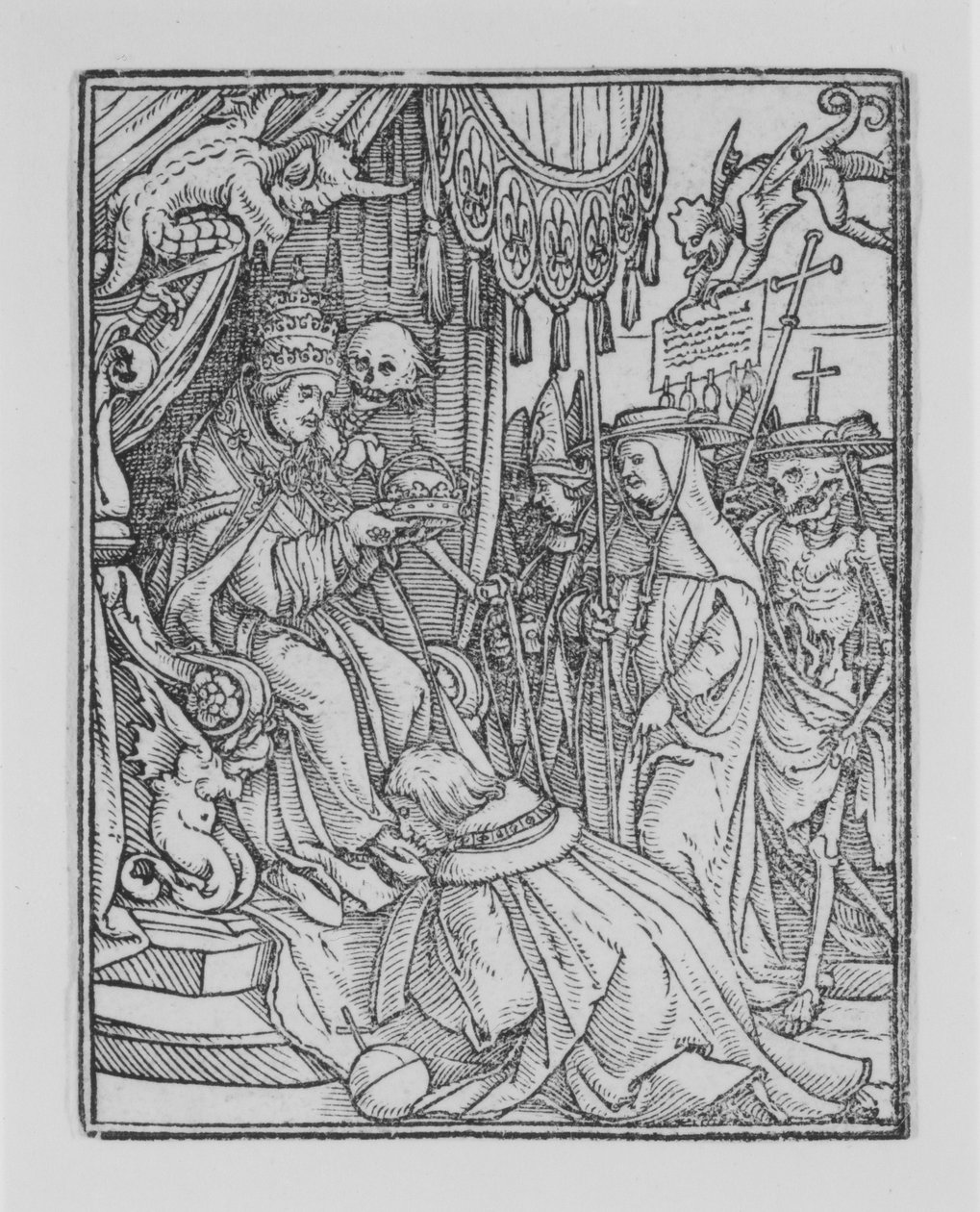 教皇，出自《死亡之舞》，约1526年，1538年出版。 作者 汉斯·吕策尔伯格