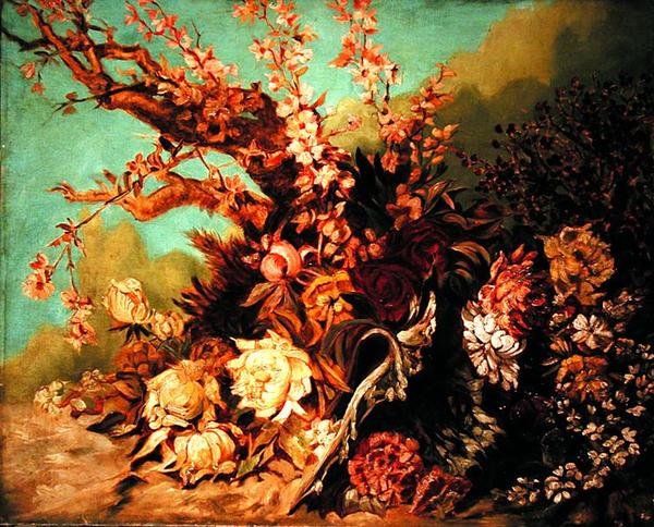 有花枝和牡丹的插花，约1884年（布面油画） 作者 汉斯·马卡特（Hans Makart）