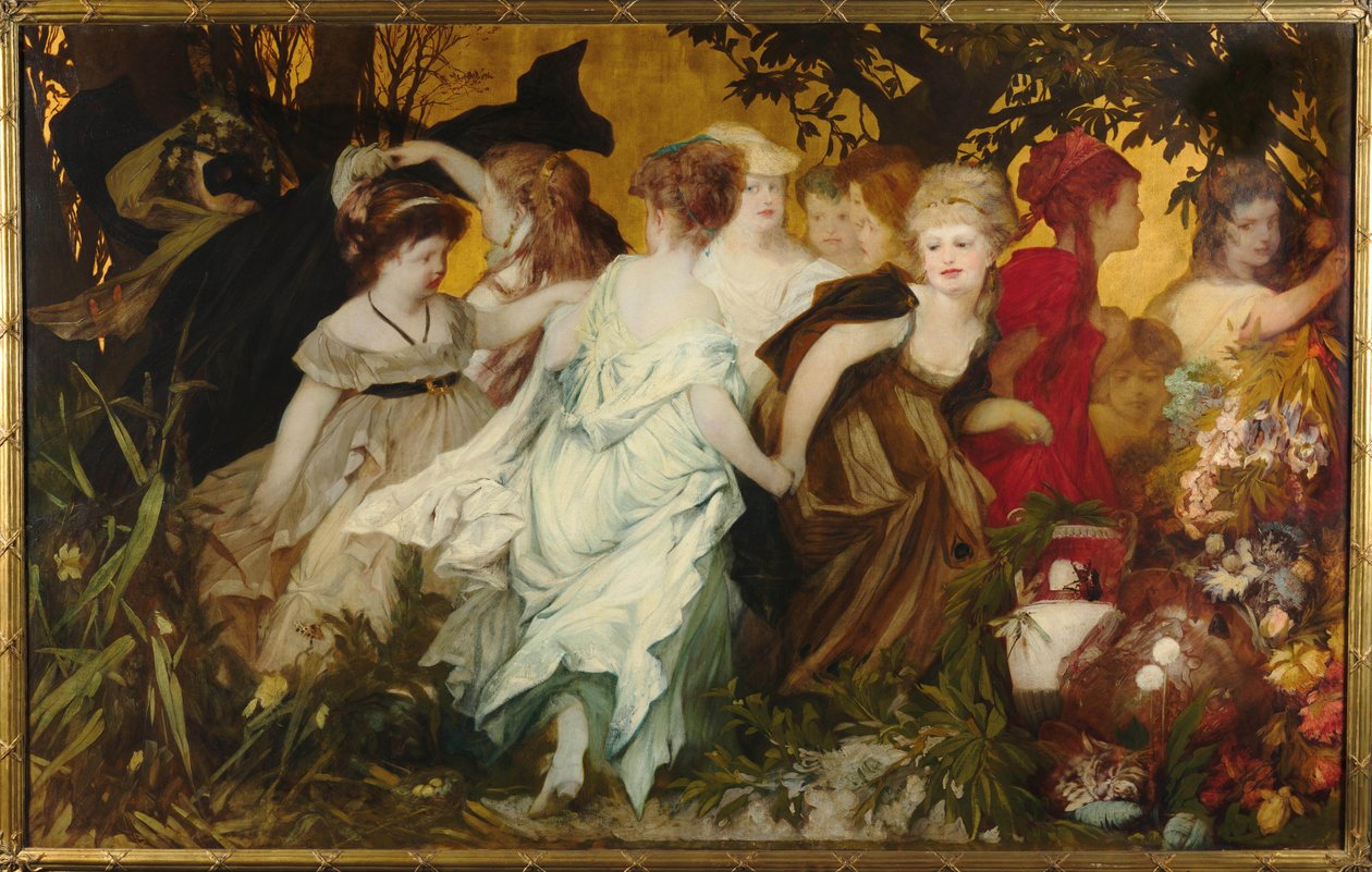 现代阿莫雷蒂，三联画，左面板，1868年。 作者 汉斯·马卡特（Hans Makart）