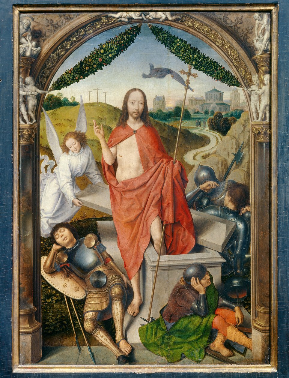 复活的三联画。 中央部分。 Hans Memling (1435-1494) Ec. 的绘画 火焰。 作者 汉斯·梅姆林