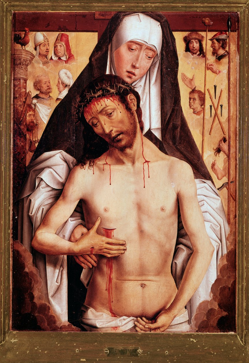 Virgin and dead christ Painting by Hans Memling (1435/40-1494) 1480 Dim 52x36 cm Granada, Royal Chapel 作者 汉斯·梅姆林