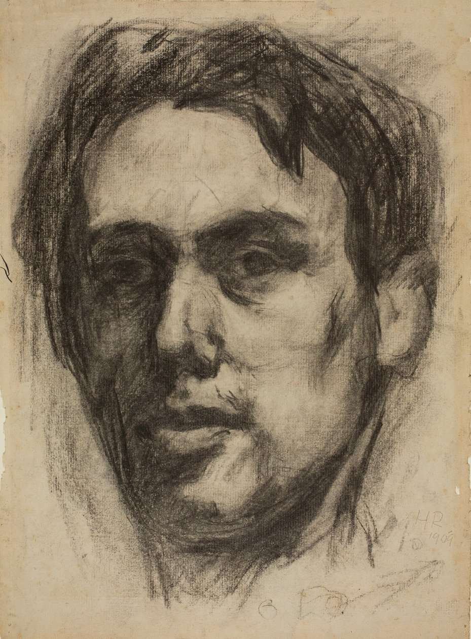 自画像的正面，素描的背面，1909年。 作者 汉斯·里希特