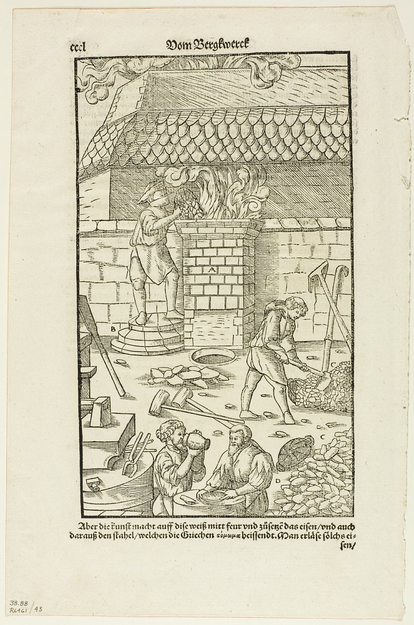 第 CCCL 页，选自阿格里科拉的《Vom Bergwerck XII Bücher》，图版 43，选自《十六世纪书籍木刻》。 作者 汉斯·鲁道夫·曼努埃尔·德意志