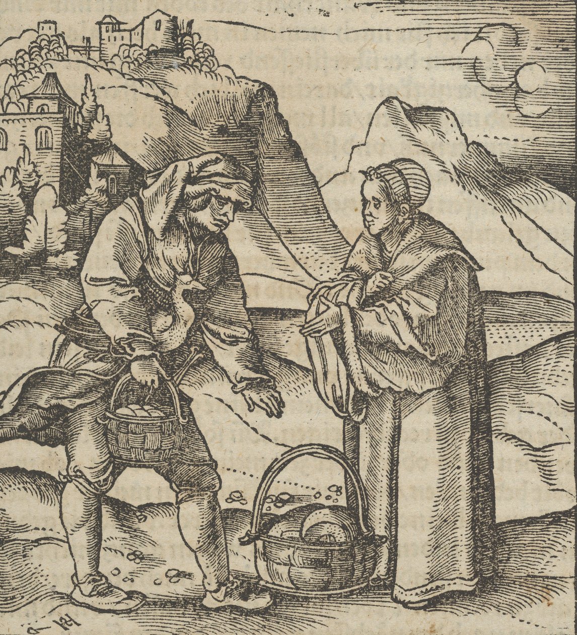 一个农民和他的赞助人，来自Hymmelwagen auff dem, wer wol lebt...，1517。 作者 老汉斯·绍弗莱因