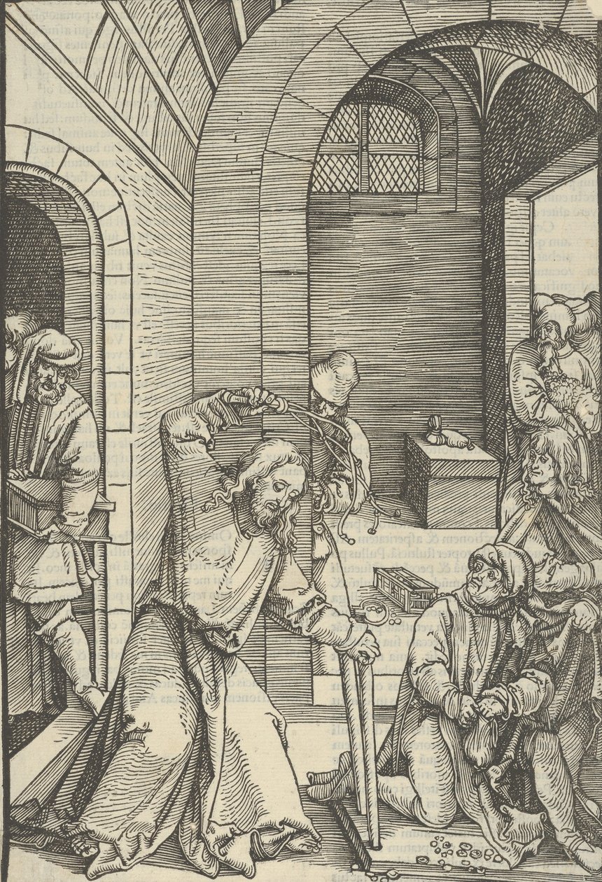 基督净化圣殿，来自Speculum passionis domini nostri Ihesu Christi，1507年。 作者 Hans Schäufelein the Elder