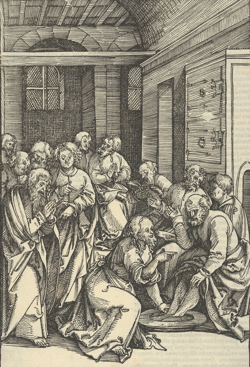 基督为圣彼得洗脚，来自Speculum passionis domini nostri Ihesu Christi，1507年。 作者 Hans Schäufelein the Elder