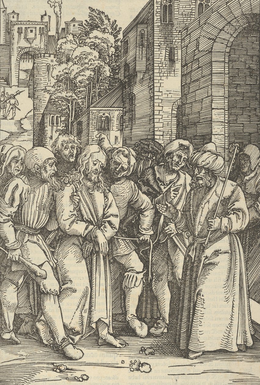 基督在彼拉多的宫殿前，来自Speculum passionis domini nostri Ihesu C.，1507。 作者 Hans Schäufelein the Elder