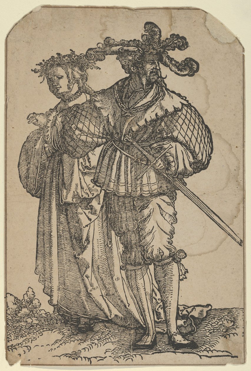跳舞的夫妇I，来自《婚礼舞者》的重排版。 作者 Hans Schäufelein the Elder