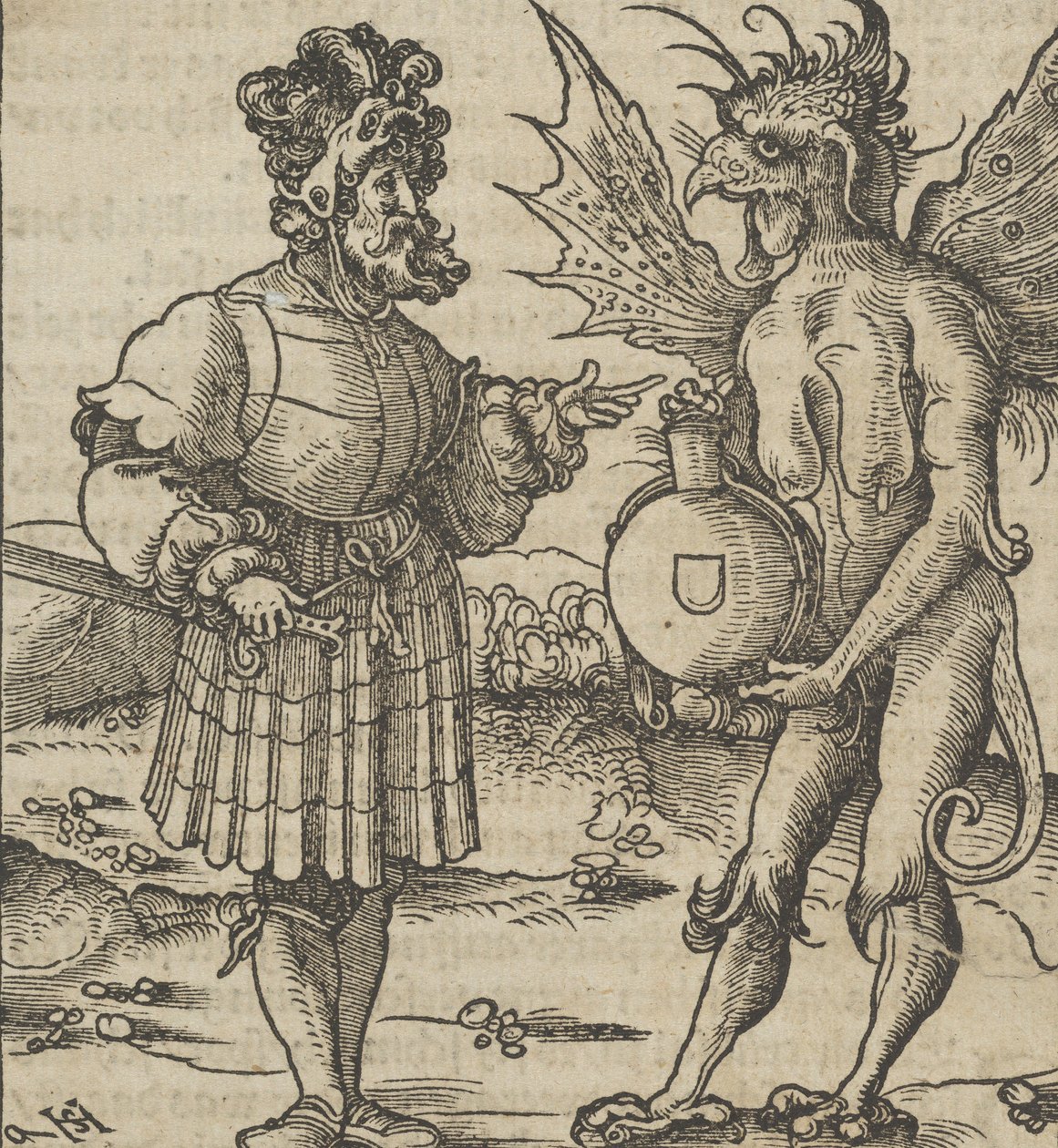 恶魔向骑士提供毒药，来自Hymmelwagen auff dem, wer wol lebt...，1517年。 作者 Hans Schäufelein the Elder
