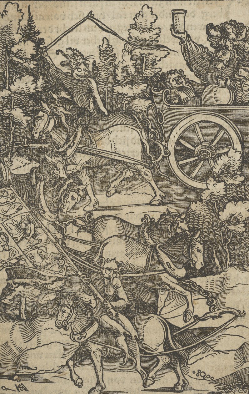 醉汉在通往地狱的战车上，来自Hymmelwagen auff dem, wer wol lebt.....，1517。 作者 Hans Schäufelein the Elder