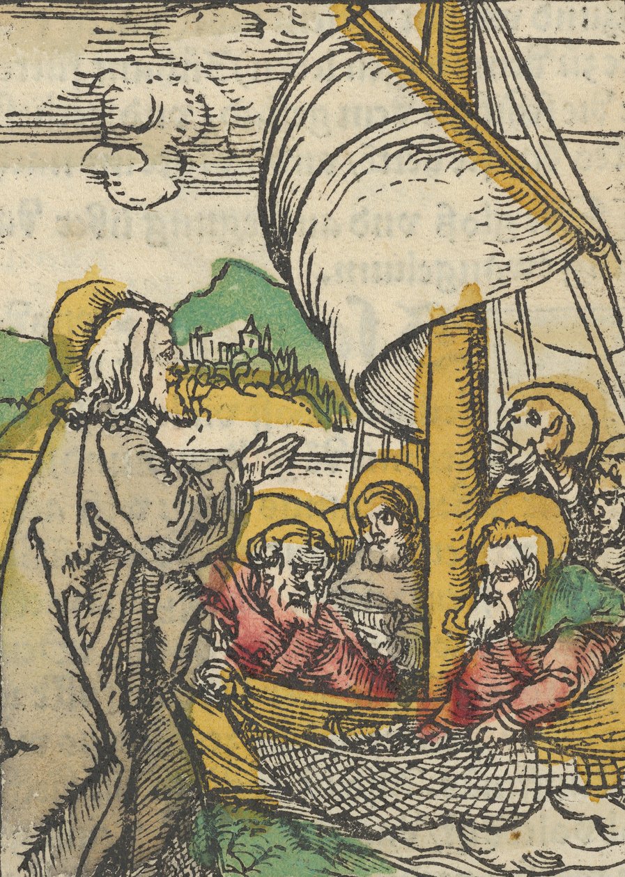 圣彼得的《第二次吃鱼》，摘自Das Plenarium，1517年。 作者 Hans Schäufelein the Elder