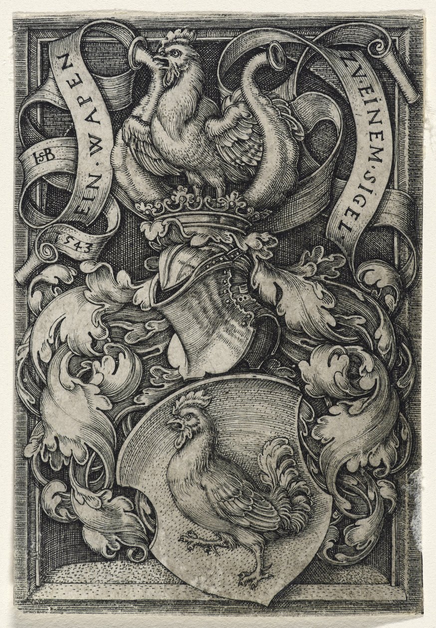公鸡的徽章，1543（在纸上雕刻） 作者 汉斯·塞巴尔德·贝汉姆