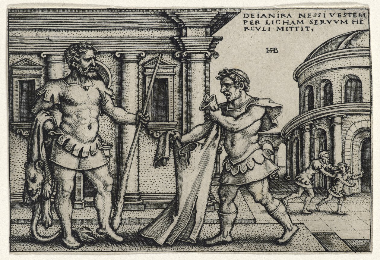 Lichas将Nessus的服装带到Hercules，1540年代（在纸上雕刻） 作者 汉斯·塞巴尔德·贝汉姆