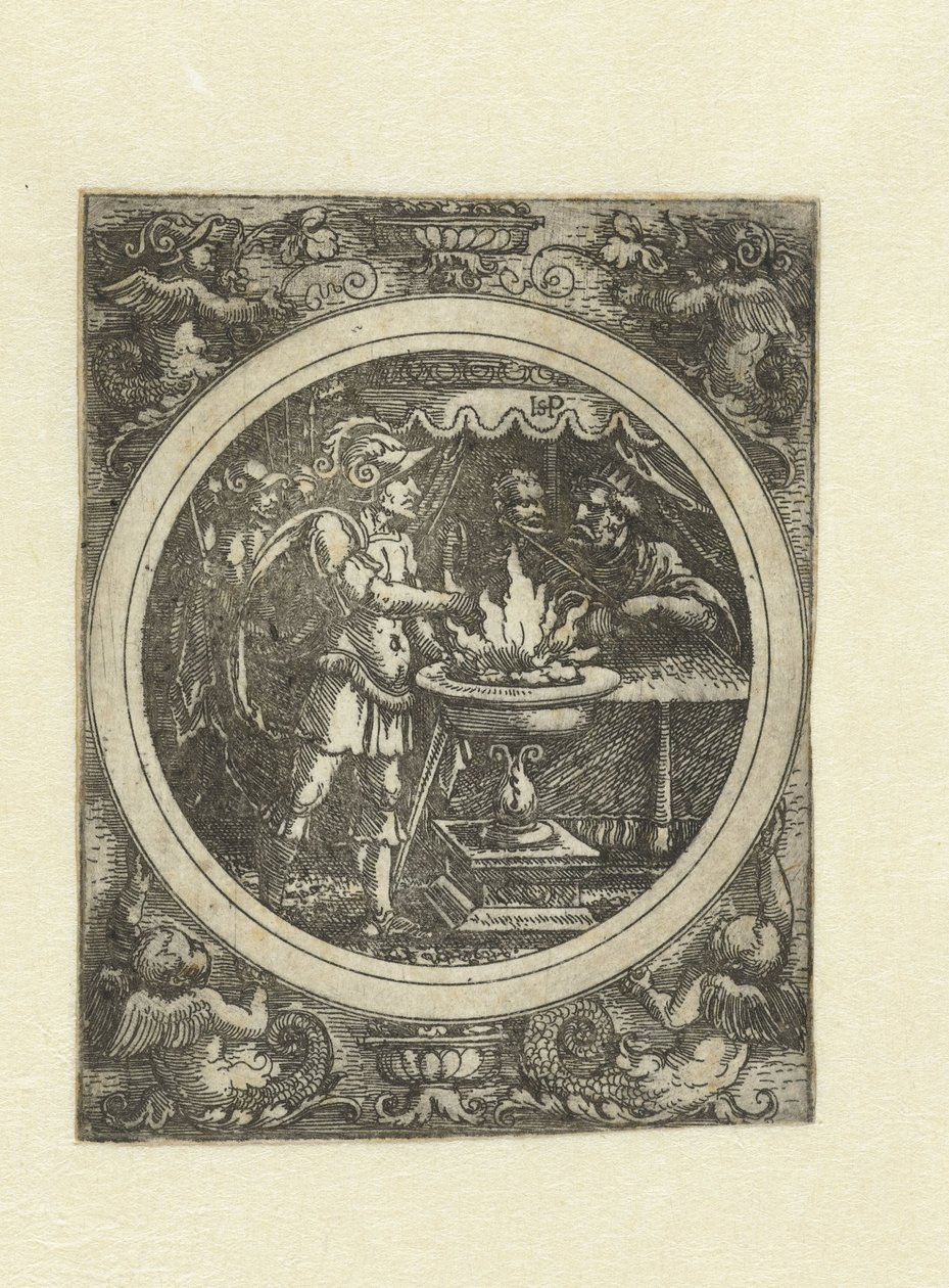 Mucius Scaevola 右手放在火中 作者 汉斯·塞巴尔德·贝汉姆
