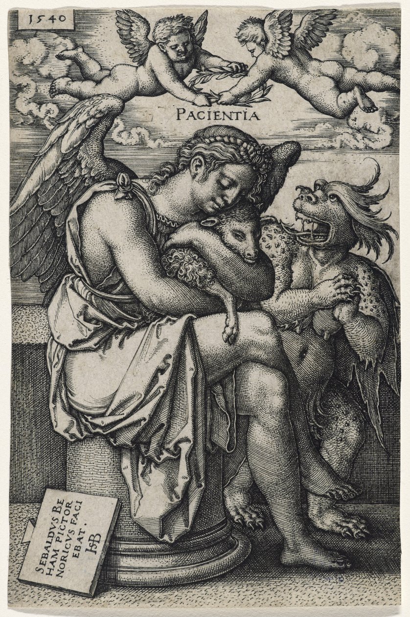 耐心（Die Geduld），1540年（在纸上雕刻） 作者 汉斯·塞巴尔德·贝汉姆