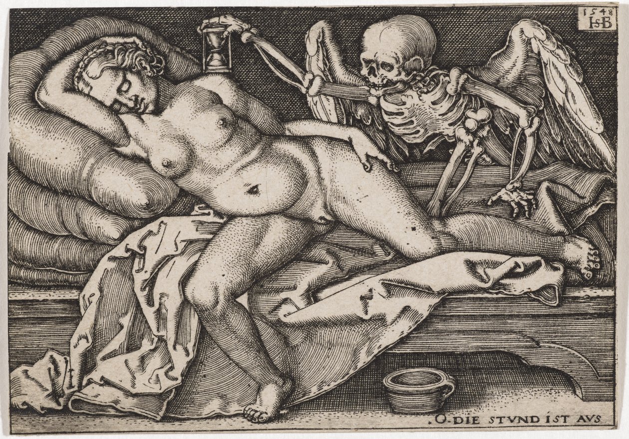 睡觉的女孩和死亡，1548年 作者 汉斯·塞巴尔德·贝汉姆