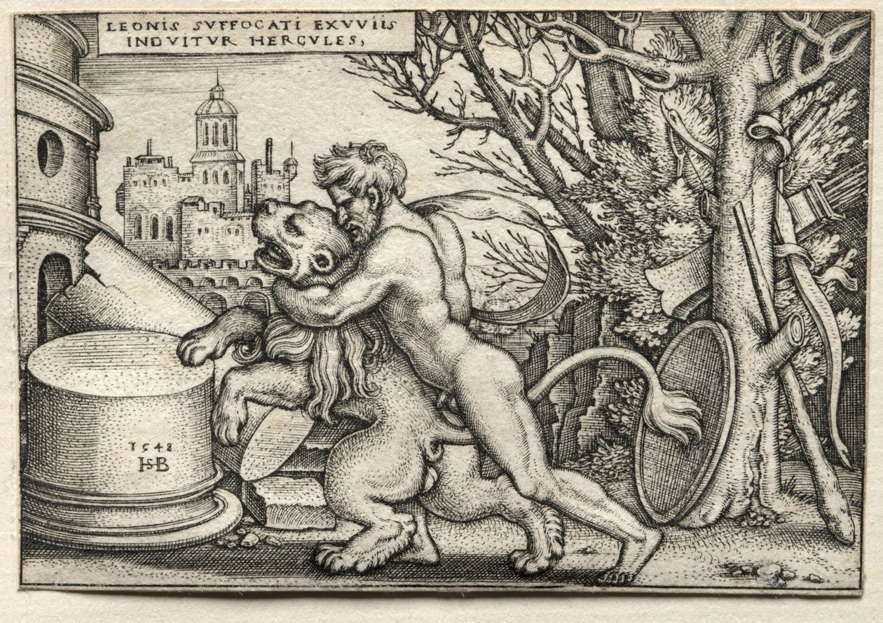 大力神的作品：大力神扼死尼米狮，1548年。 作者 汉斯·塞巴尔德·贝汉姆