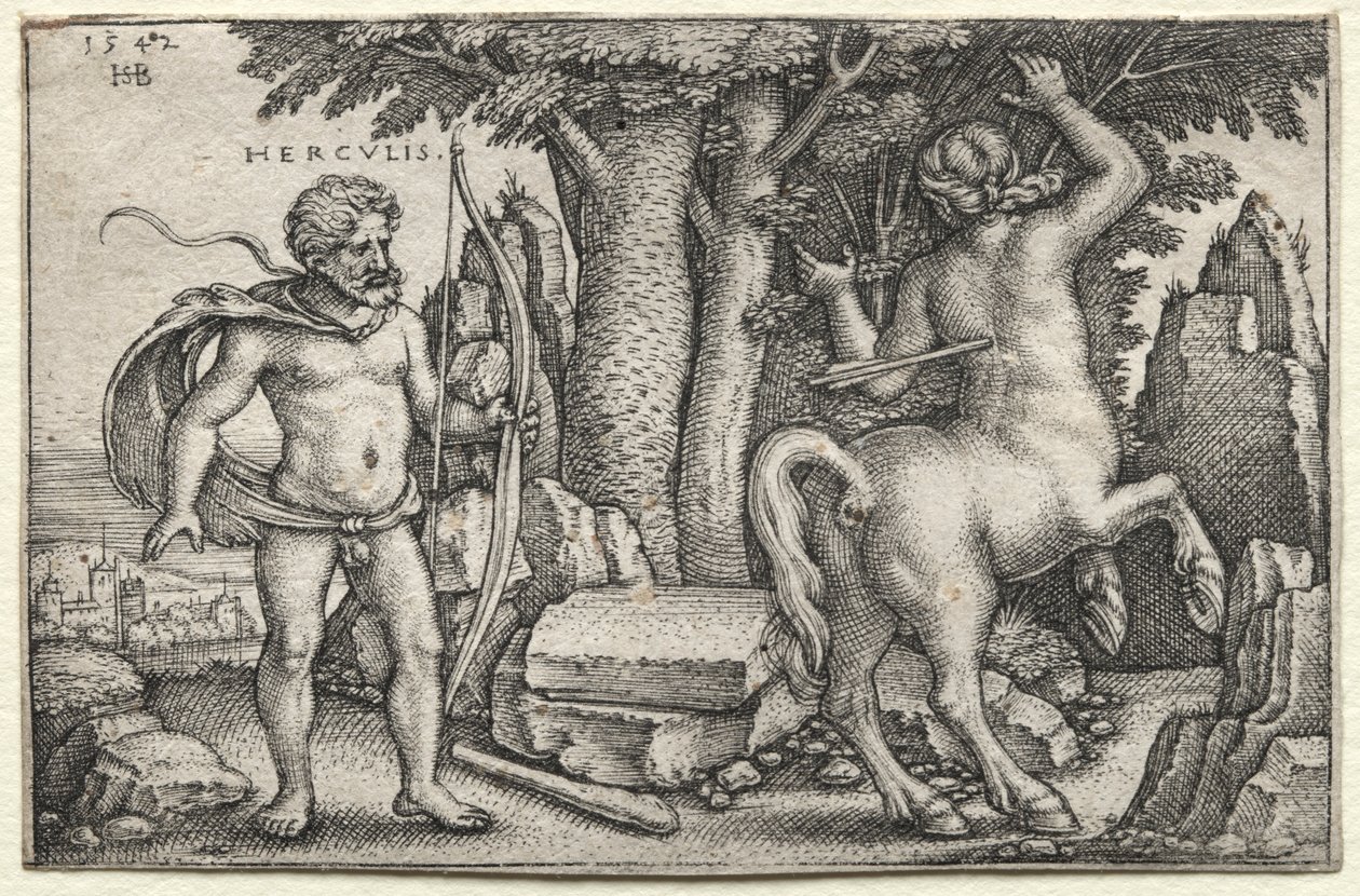 赫拉克勒斯与涅索斯》，1542 年。 作者 汉斯·塞巴尔德·贝汉姆