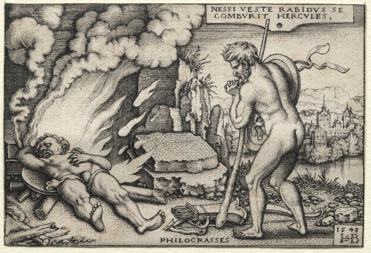 火葬场上的赫拉克勒斯》，1548 年。 作者 汉斯·塞巴尔德·贝汉姆