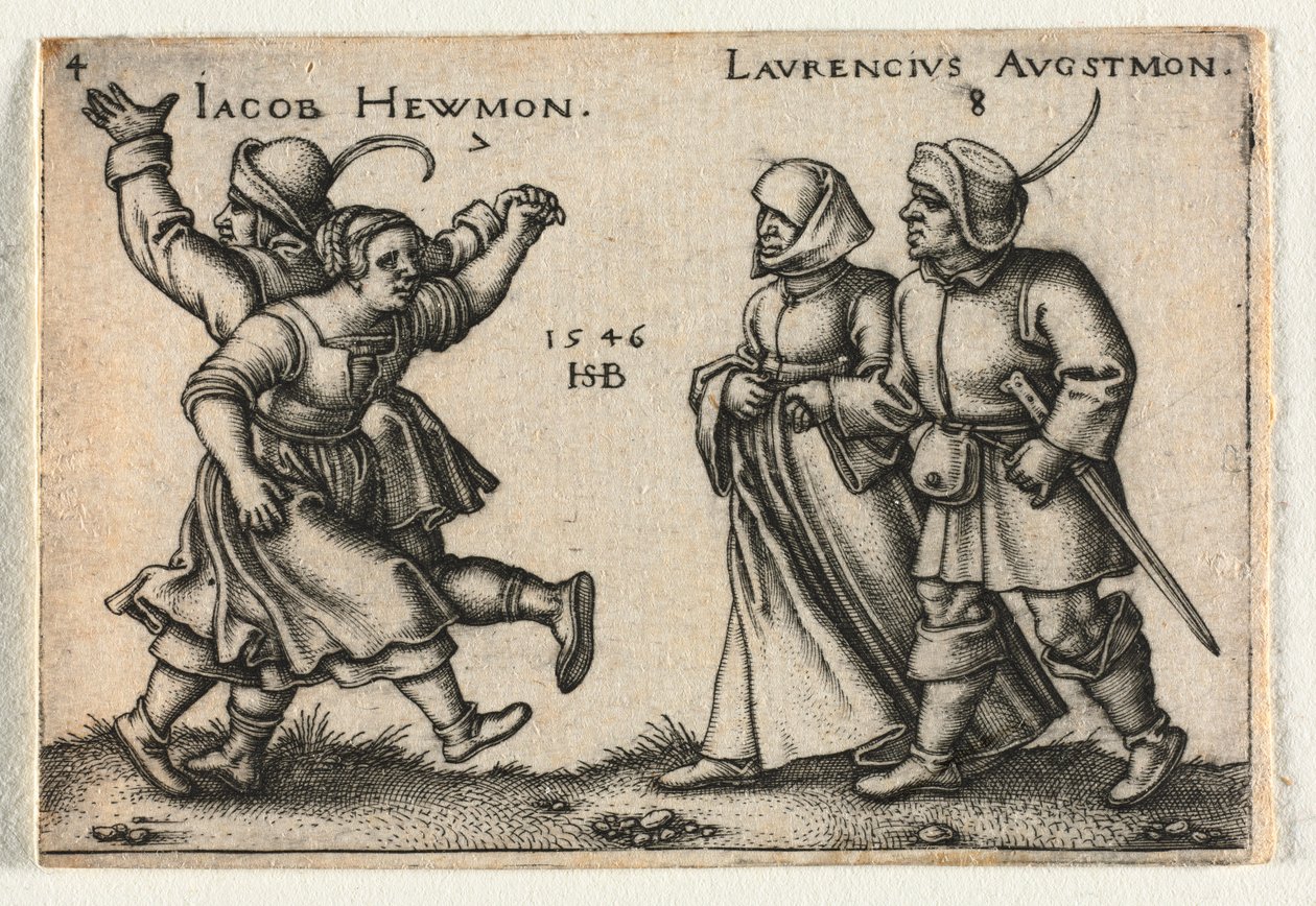 农民婚礼或十二个月：1546年，雅各布·希蒙（Jacob Hewmon）8日-劳伦修斯·奥古斯特（Laurenstus Augstmon）。 作者 汉斯·塞巴尔德·贝汉姆