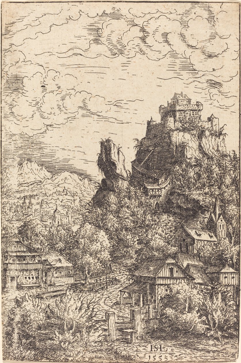 带有城堡的风景，1553年。 作者 汉斯·塞巴尔德·劳滕萨克