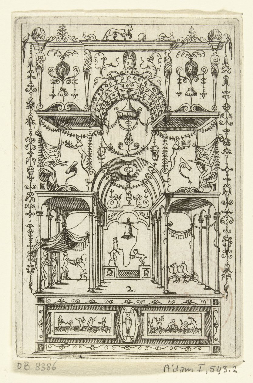 山坡上的两层三檐开放式建筑
Iacobus Androuetius Du Cerceau inventor ante annos non paucos conscripsit (...) （系列标题） 作者 汉斯·西伯马赫