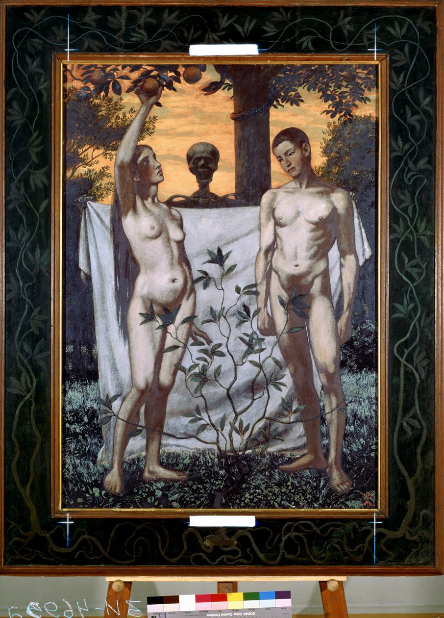 亚当和夏娃汉斯-托马（1839-1924 年）的画作。布面油画 作者 汉斯·托马