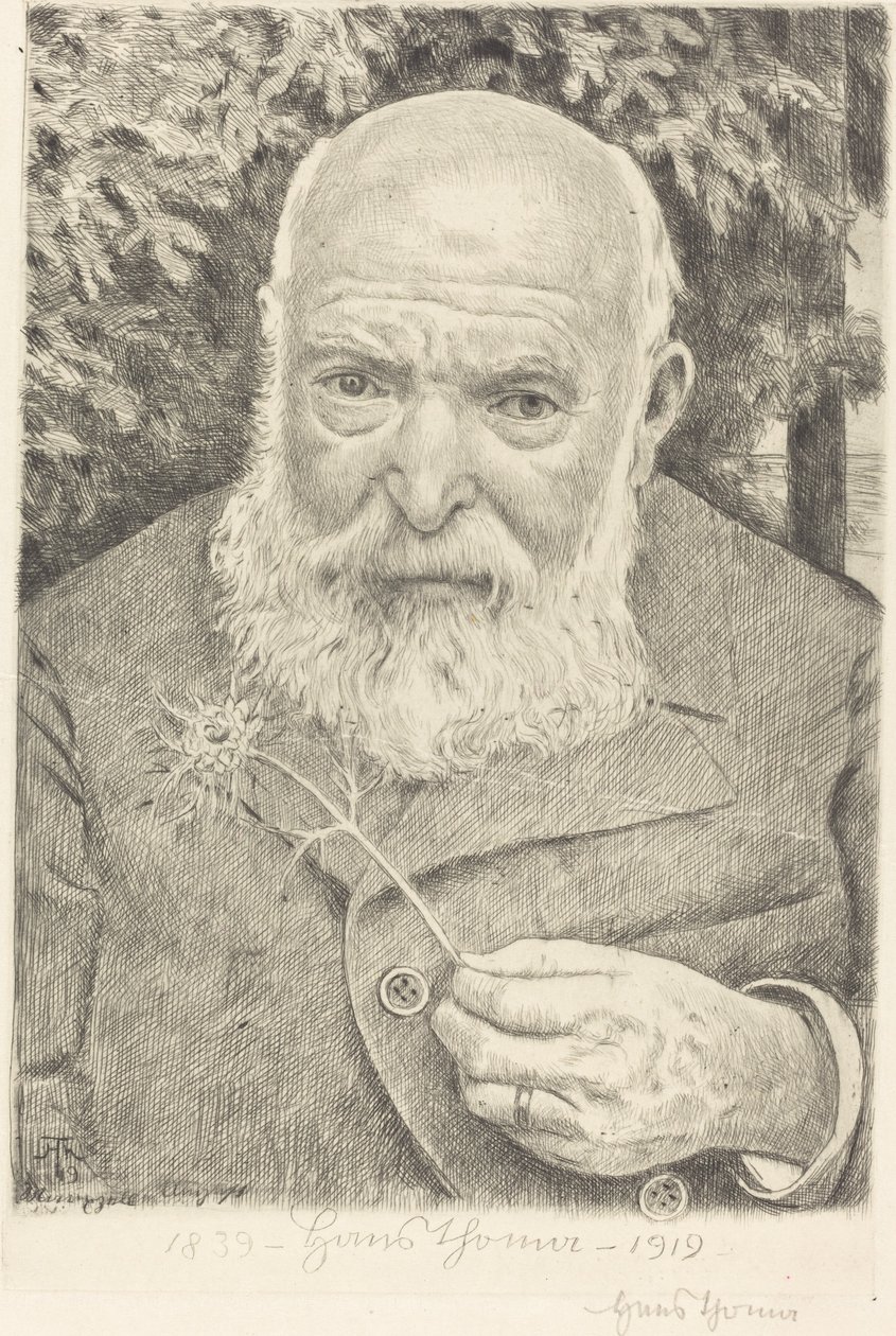带花的自画像VI 作者 汉斯·托马