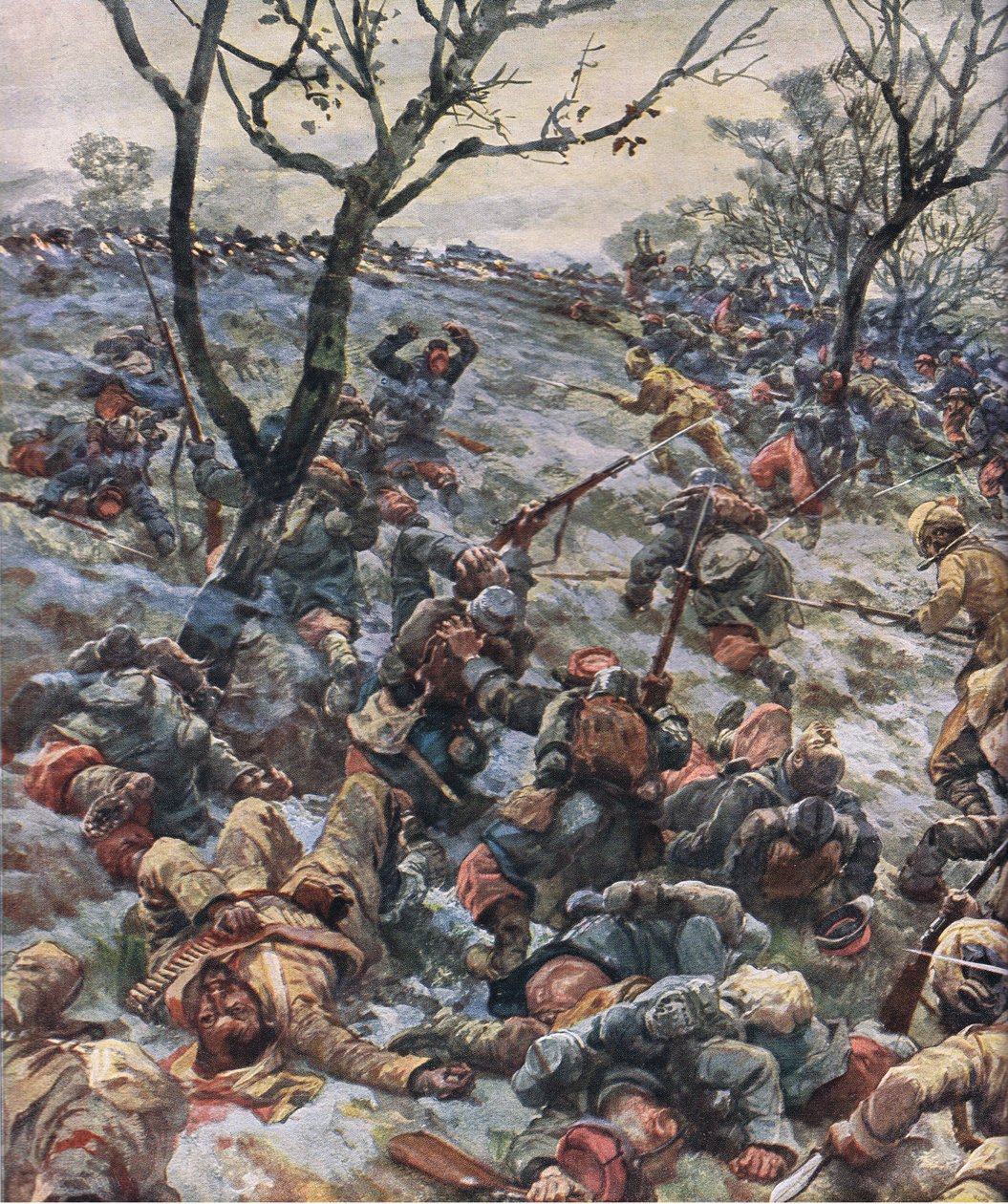 法国前线的崩溃，摘自《1914-1915 年世界战争插图史》，Union Berlagsefellfchaft 出版社出版 作者 汉斯·施密特