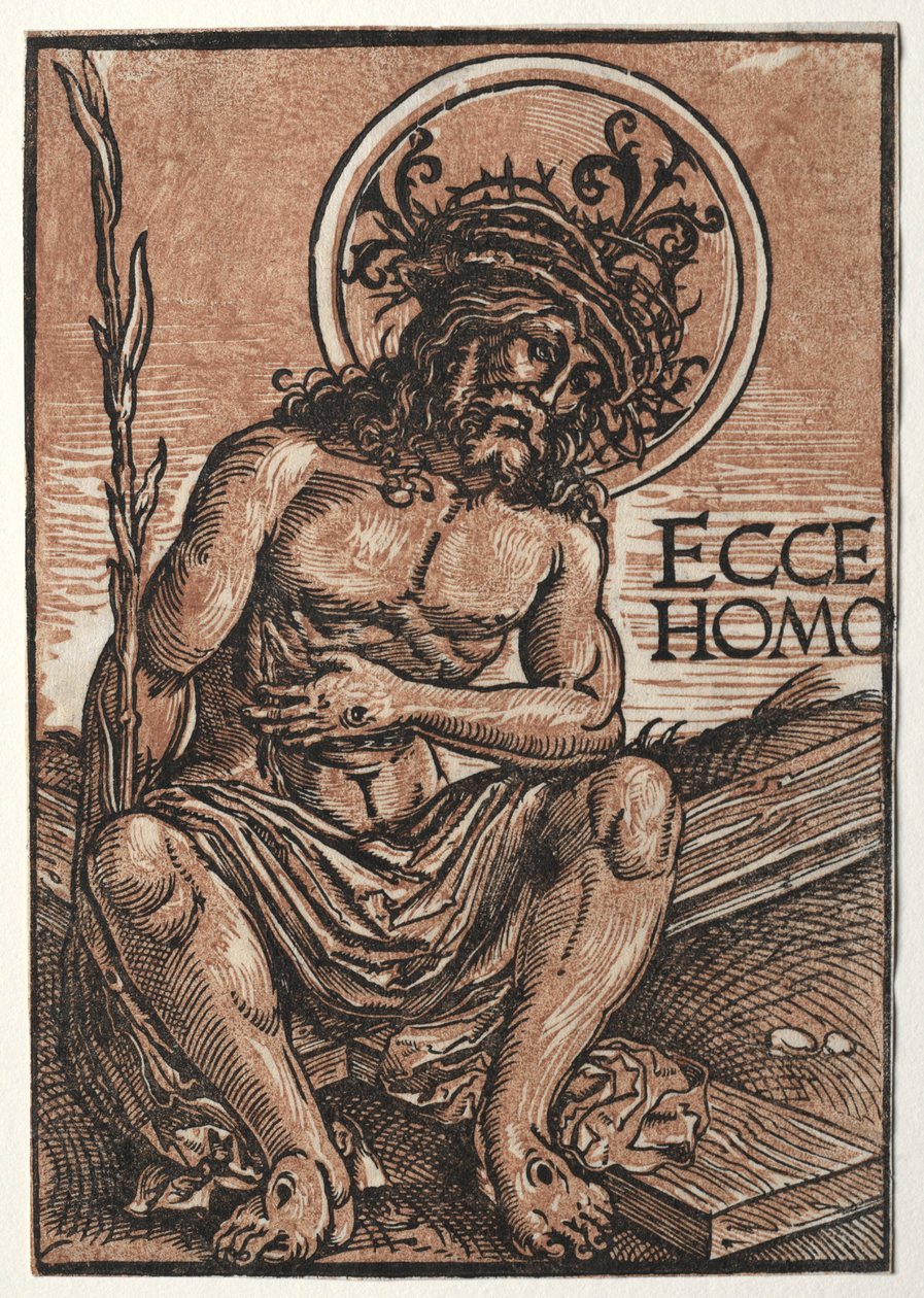 坐在十字架上的悲伤人c。 1522。 作者 汉斯·魏迪兹