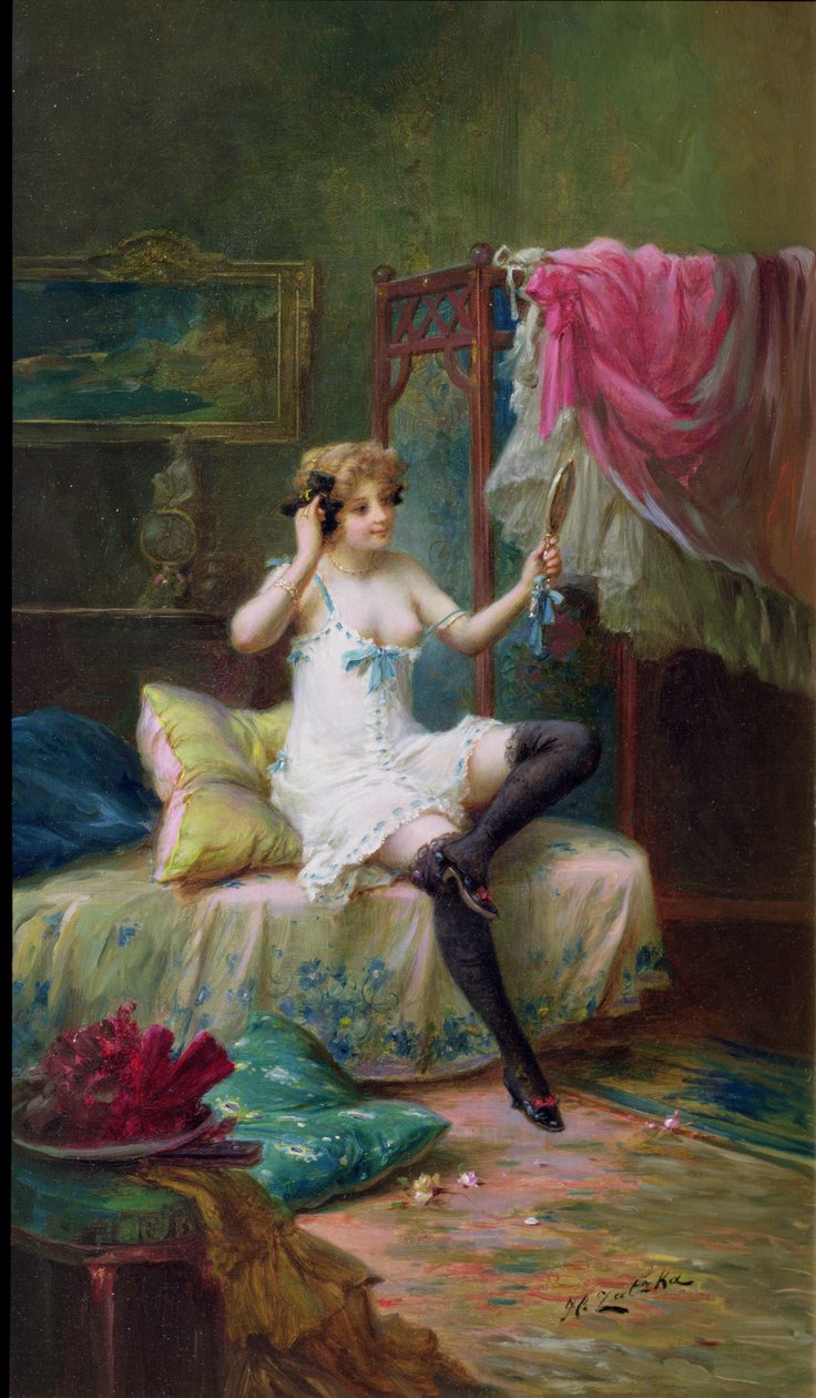 情妇在她的闺房里 作者 汉斯·扎兹卡（Hans Zatzka）