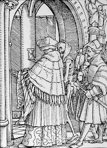 死亡和佳能，来自死亡之舞，由Hans Lutzelburger雕刻，第1538页 作者 汉斯追捕年轻的霍尔拜因