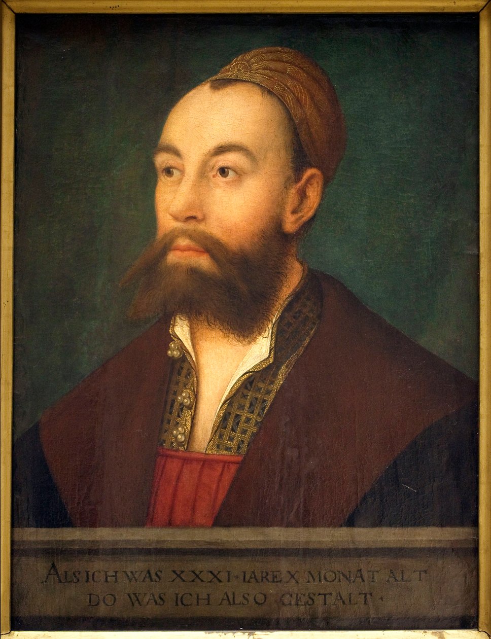银行家安东·富格 (1493-1560) 的肖像（文中：代表他 31 岁零 10 个月时的样子）- Hans Maler dit de Schwaz 作画（1480-1526 或 1529 年），布面油画， 大约 1525 年 - 德国艺术 16 世纪 - Musee des Beaux A 作者 汉斯或约翰画家