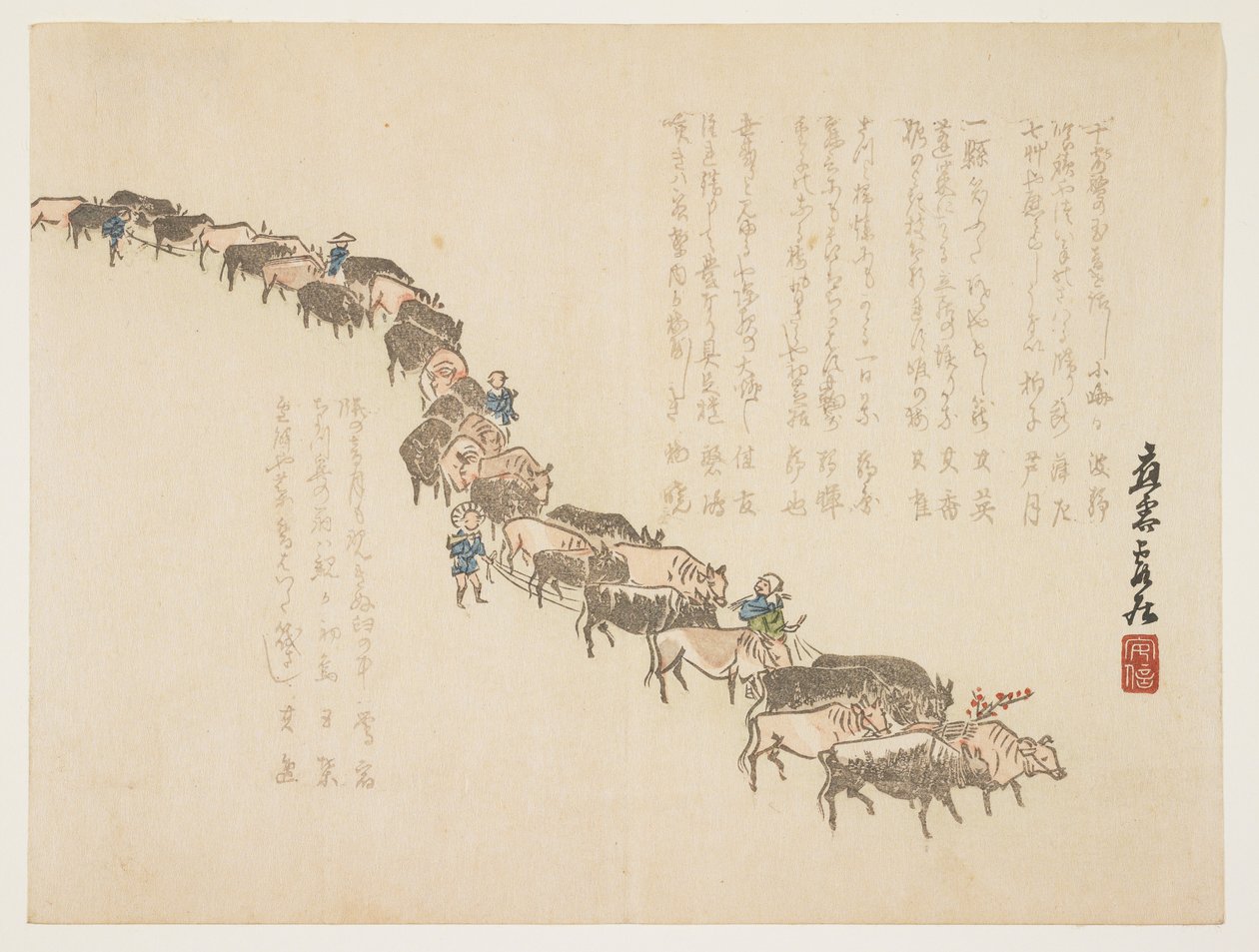 （牛的游行），1865年1月 作者 松川汉山