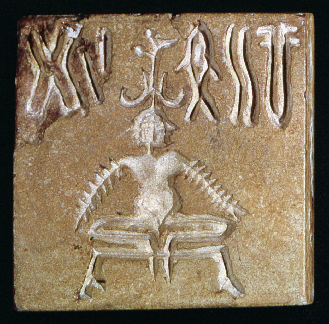 封印描绘了一种神话动物，来自Mohenjo-Daro，印度河流域，巴基斯坦，公元前3000  -  1500年，石头细节162902 作者 哈拉潘
