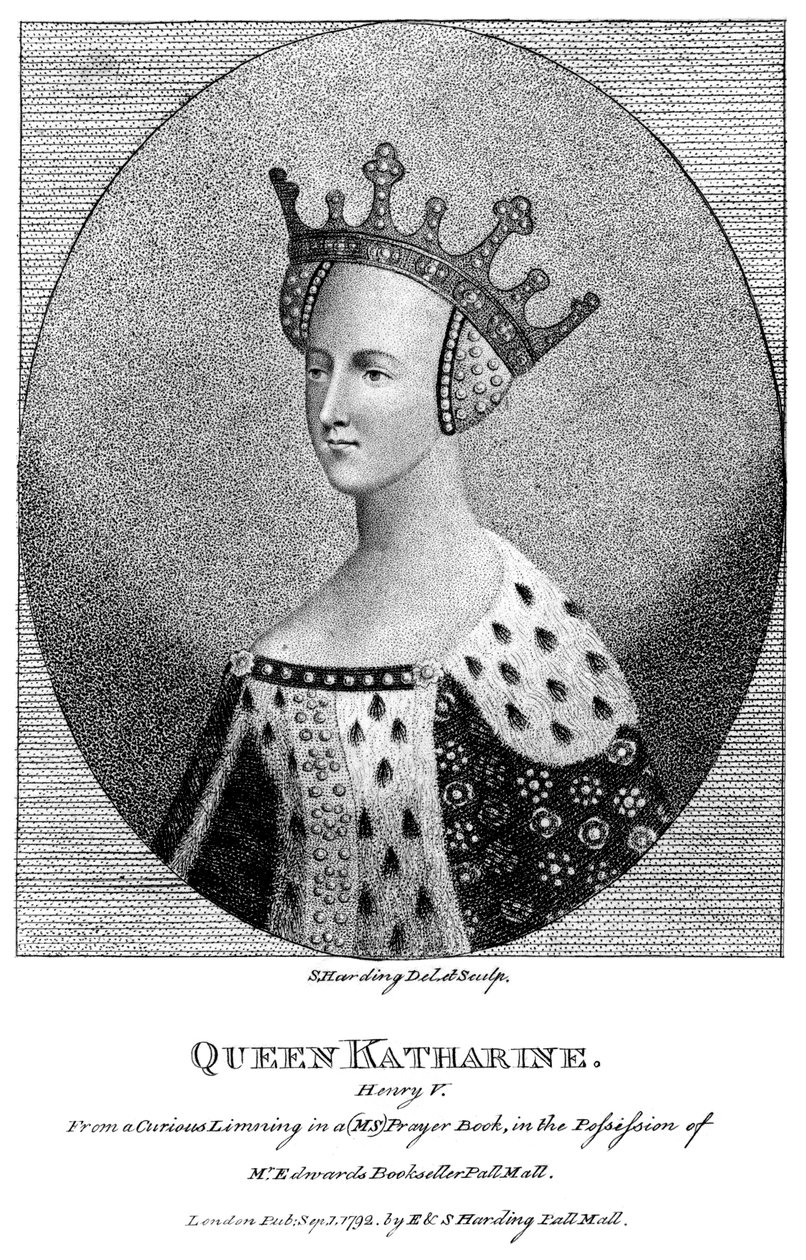 瓦卢瓦（Valois）的凯瑟琳（Catherine）1401-1437，亨利五世国王的王后，1792年。 作者 哈丁