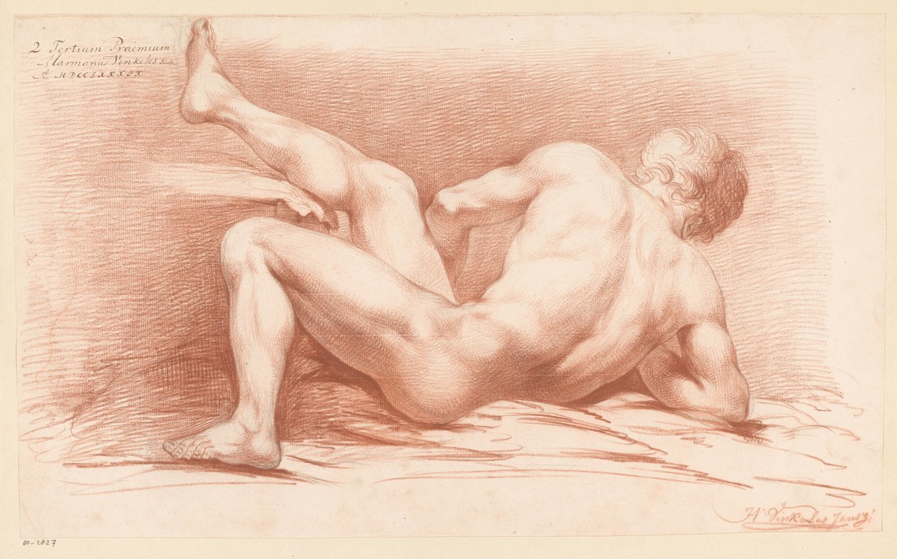 男性裸体坐像，从背后看（1789 年三等奖） 作者 Harmanus Jansz.温克勒斯